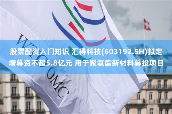 股票配资入门知识 汇得科技(603192.SH)拟定增募资不超5.8亿元 用于聚氨酯新材料募投项目