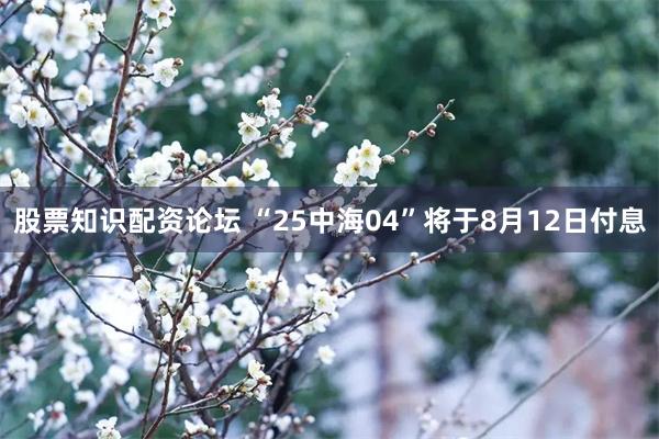 股票知识配资论坛 “25中海04”将于8月12日付息